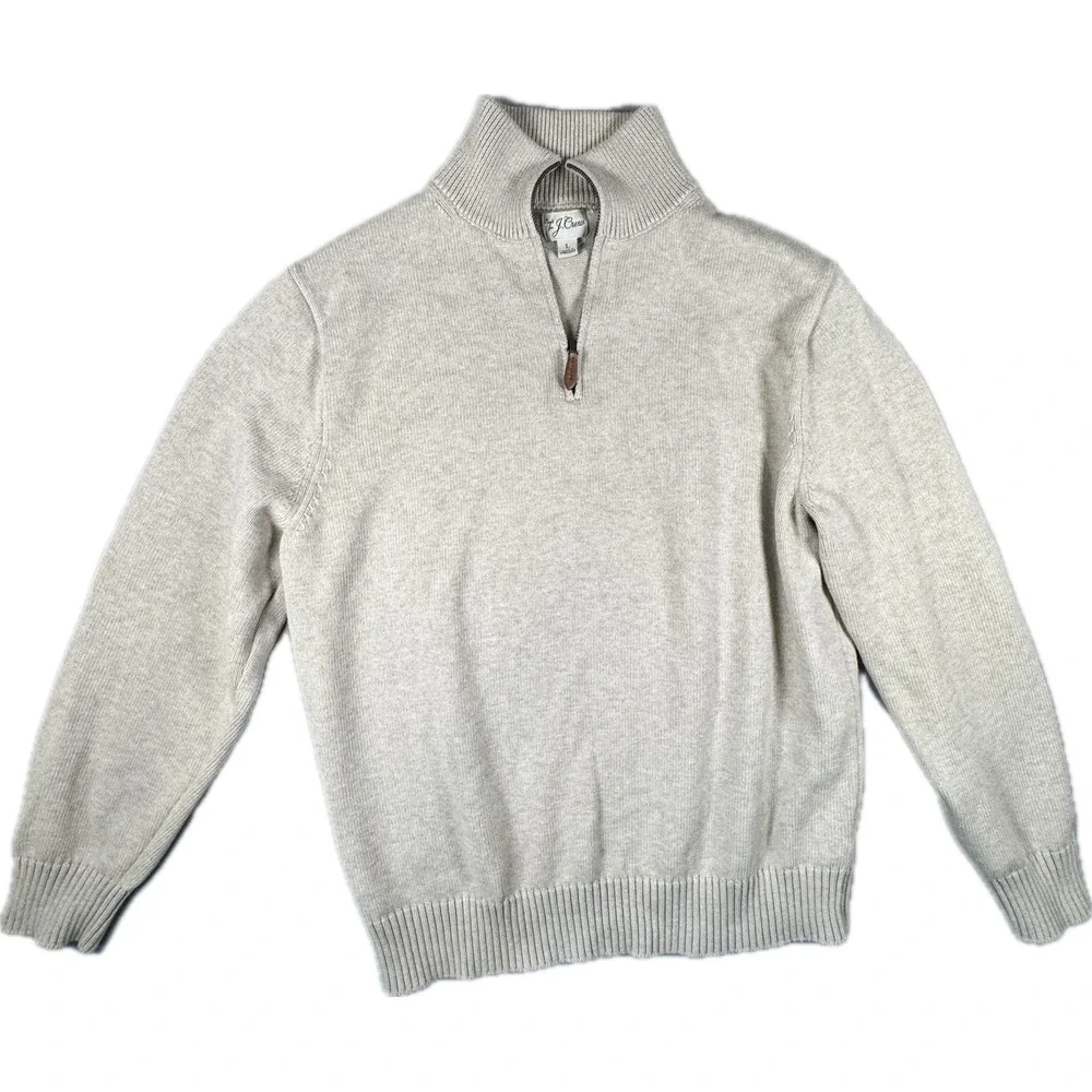 NWOT J. Crew Quarter Zip Sweater Mens Large Beige Cotton MockNeck Pullover